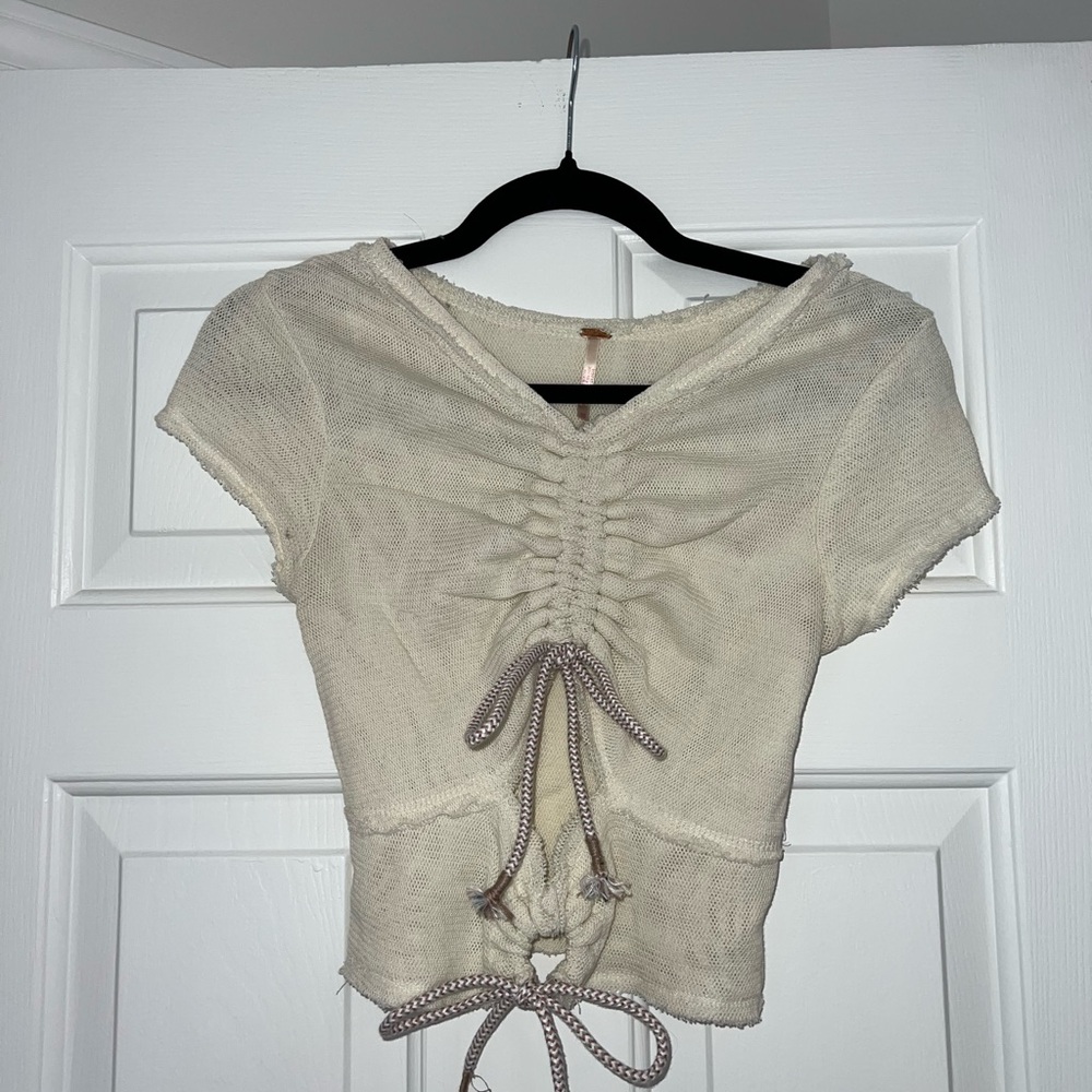 Free People Crocheted Cream Ruched Women's Top
